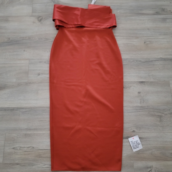 ASOS DESIGN Sculptural Midi Dress Contrast Satin Bodice in Dark Orange sz 8 - Picture 4 of 7